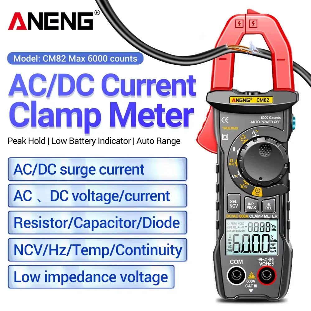

ANENG CM82 Digital Clamp Meter Multimeter AC Ammeter Voltage Hz Capacitance NCV Ohm Diode Test Digital Profesional Tester Tools