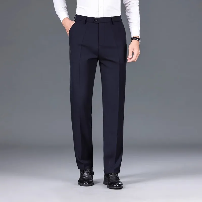 New Business Casual Suit Pants Men Solid High Waist Straight Office Formal Trousers Mens Classic Style Suit Long Pants