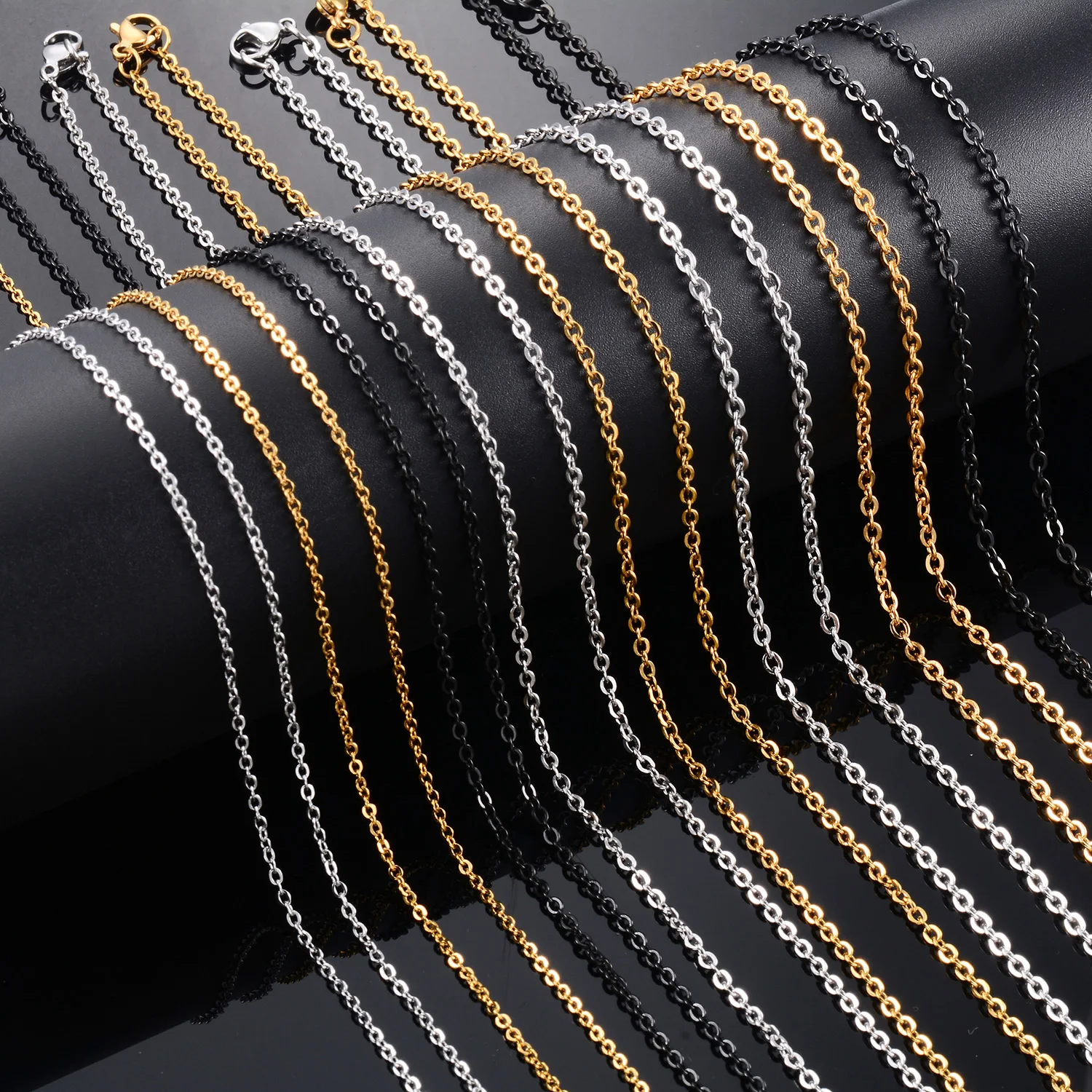 5 Stück/Set Klassische Edelstahl-Kabel-Rolo-Halskette Großhandel Metall-O-Kette Schmuckzubehör für Damen und Herren – Detail 6