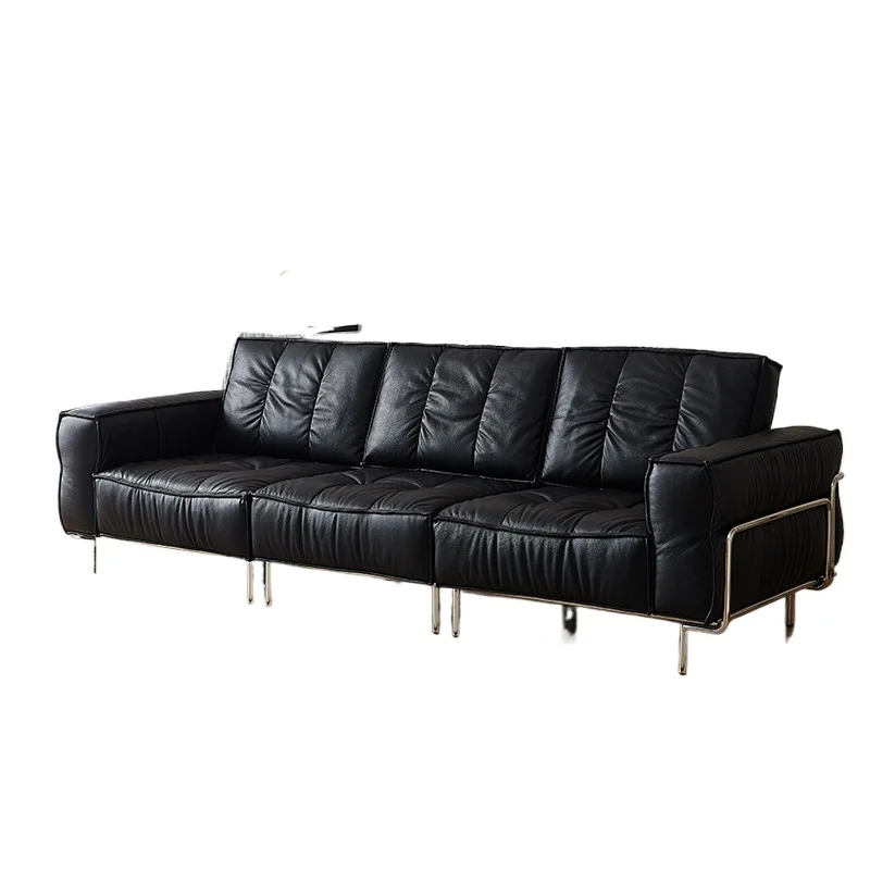 LMM living room small apartment Italian minimalist high-footed black first-layer cowhide Bauhaus sofa