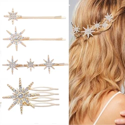 4ps/set Fashion Hair Clips Geometric Rhinestones Diamond Headdress Sun Star Hairpin Side Clips Women Barrette Girls Hair Pins