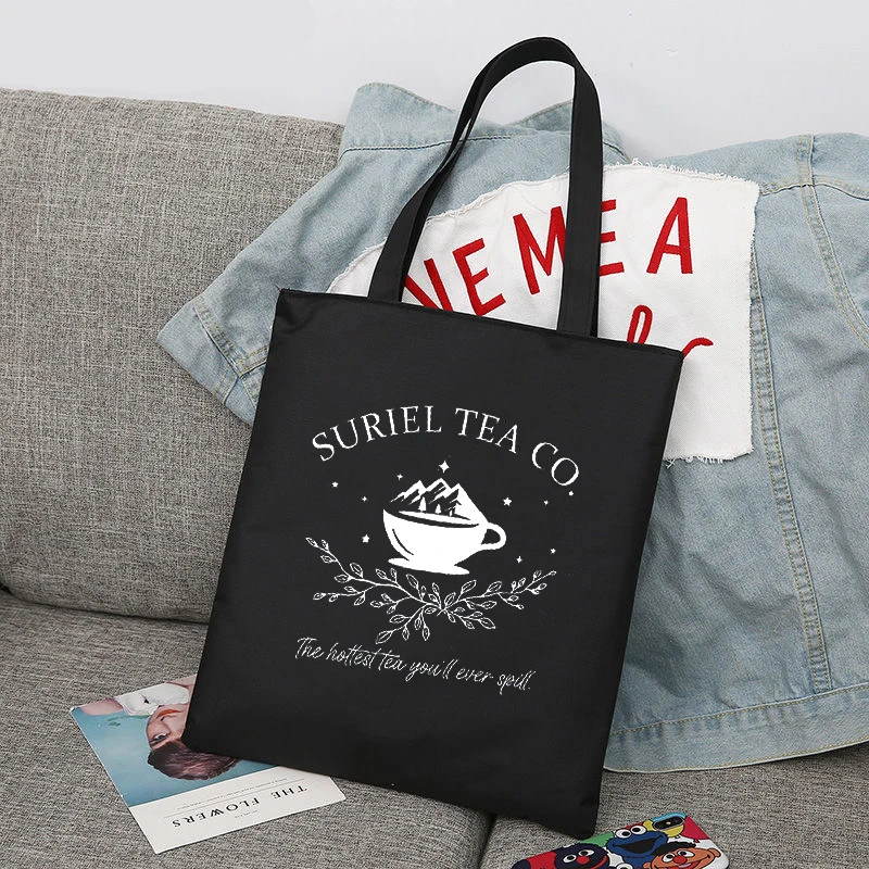 Suriel Tea Co Tote Bag Acotar Velaris borsa a tracolla in tela donna School Book Lovers borsa a tracolla riutilizzabile Juje Black Bags