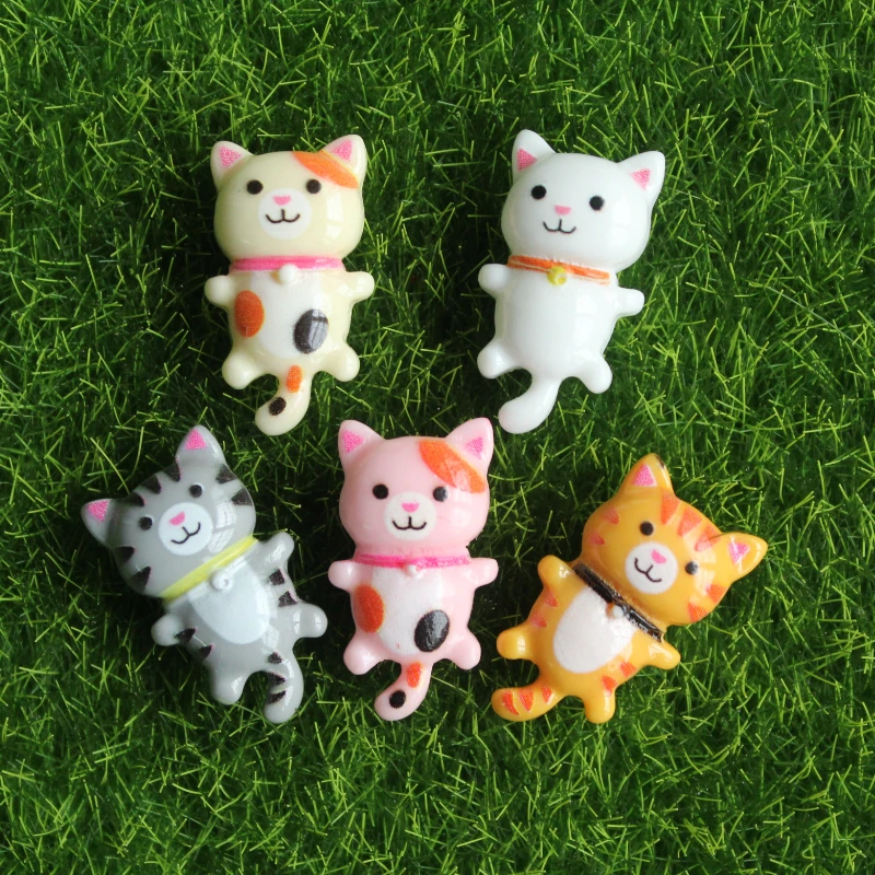 10pcs Cartoon Cat Mini Resin Cat Charms Flat Back Cabochon Scrapbooking DIY Embellishments for Jewelry Hairwear Phone Case Shoes