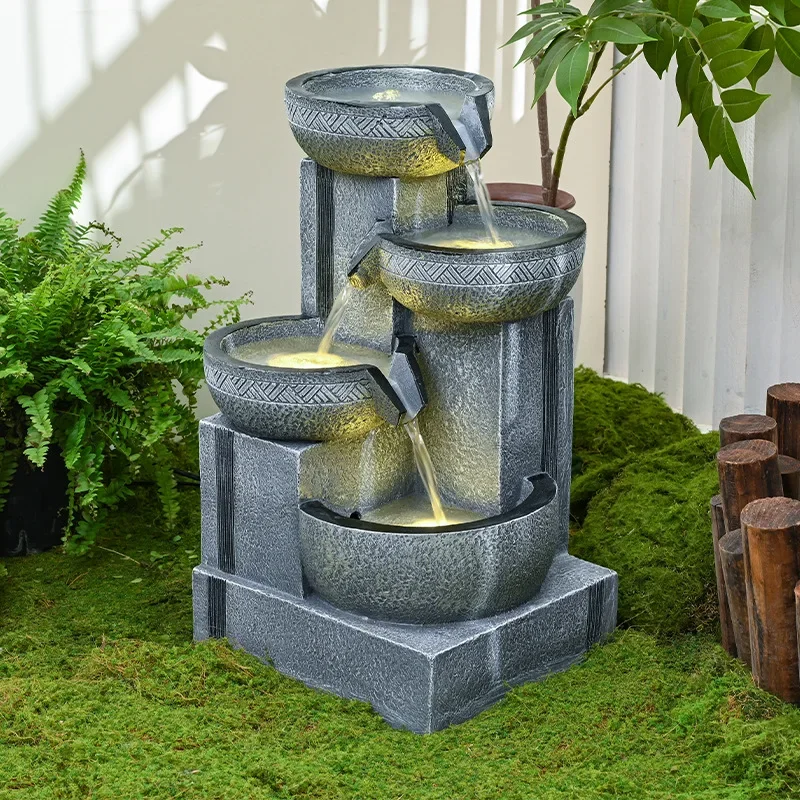 Retro outdoor courtyard flowing water stone mill fountain crafts classical home fish pond decoration resin creative crafts