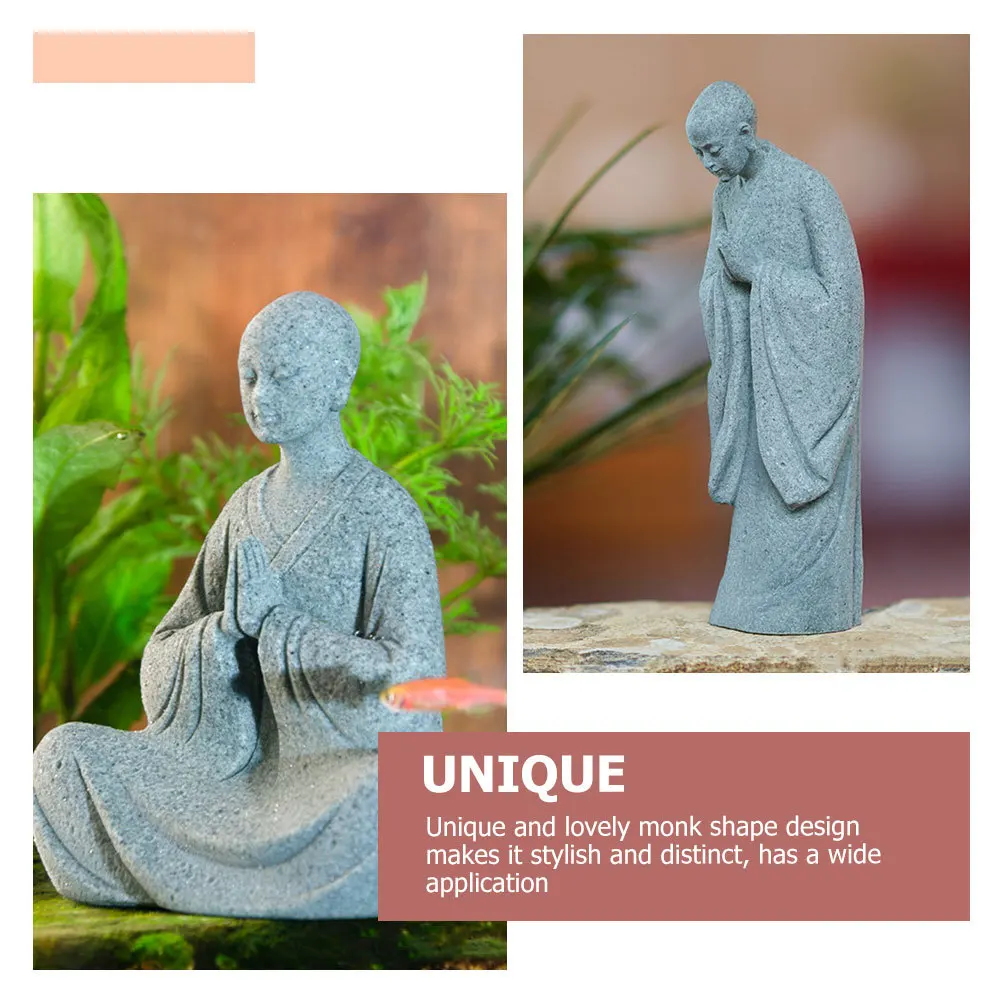 

2Pcs Small Stone Monk Statue for Patio Decor Indoor Outdoor Garden Decoration Desk Bookcase Partition Decorative Ornament Zen