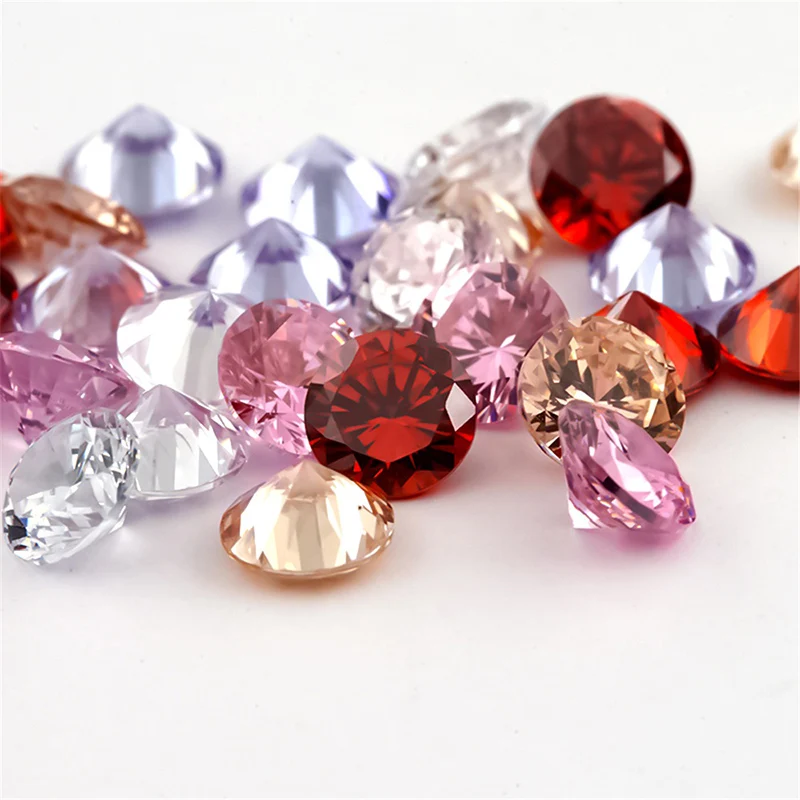 Round Cut Cubic Zirconia Stone White Champagne Lavender Pin Garnet Mix 5 Color Loose CZ Synthetic Gemstone 5A Zircon Size 1-10mm