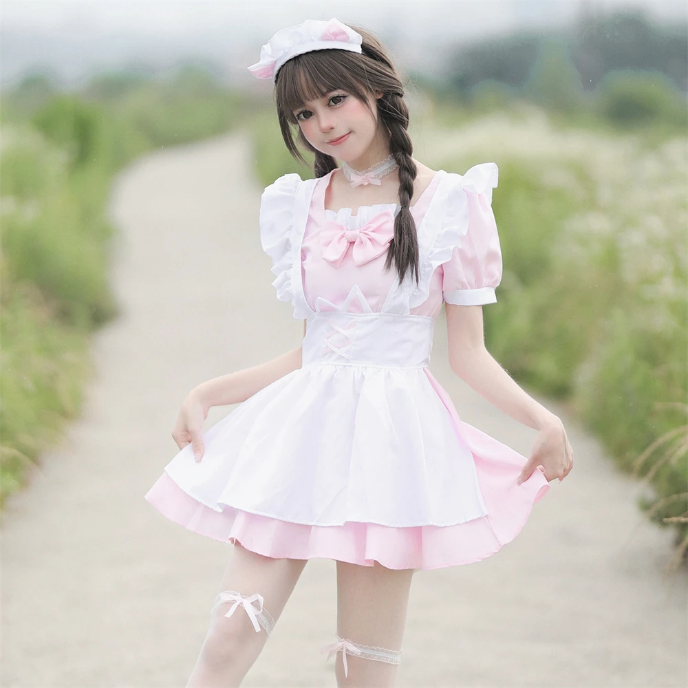 Roze Kawaii Kat Meid Jurk Performance Cosplay Kostuum Meisjes Lolita Anime Outfits Halloween Feest Rollenspel Uniform Pak Nieuw