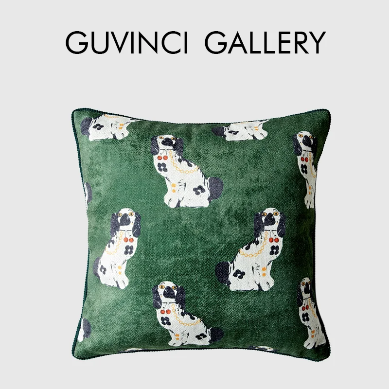 

GUVINCI Staffordshire Dogs on Green Decorative Cushion Covers Luxury Mystical Animals Print Art Pillow Case For Living Room Sofa