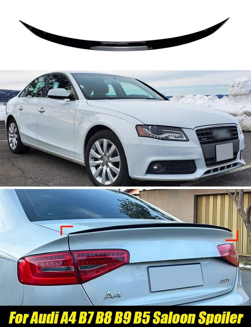 Für Audi Zubehör A4 B8 B9.5 B5 B6 B7 Limousine 2004+ Auto Heckspoiler Flügel Hochglanz Schwarz Weichplastik Karosserie-Kit – Detail 1