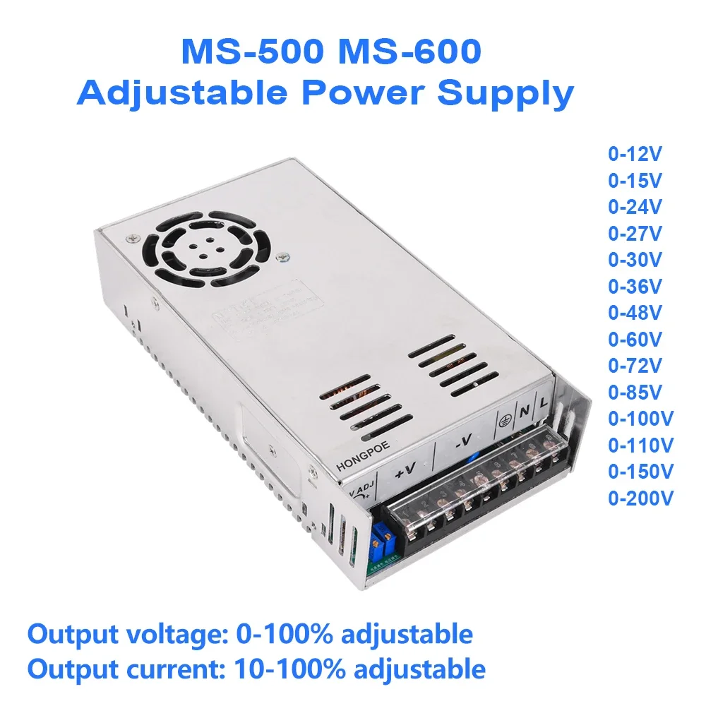 

Adjustable 500W 600W Power Supply 0-12V 15V 24V 30V 36V 48V 60V 72V 85V 90V 110V 150V 200V 110-220V Ac To Dc Smps LED Industrial