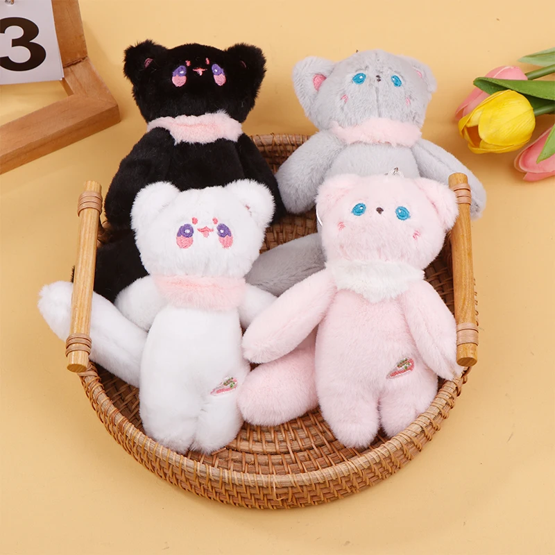 Cartoon Scarf Cat Plush Toy Cute Kitten Pendant Soft Stuffed Doll Keychain Car Key Ring Backpack Bag Decor Gift