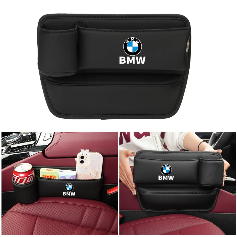 PU Car Seat Gap Storage Box Auto Seat Crevice Side Organizer with Cup Holder For BMW G30 G20 F30 F10 G30 E90 E60 X1X2 X3X4X5X6X7