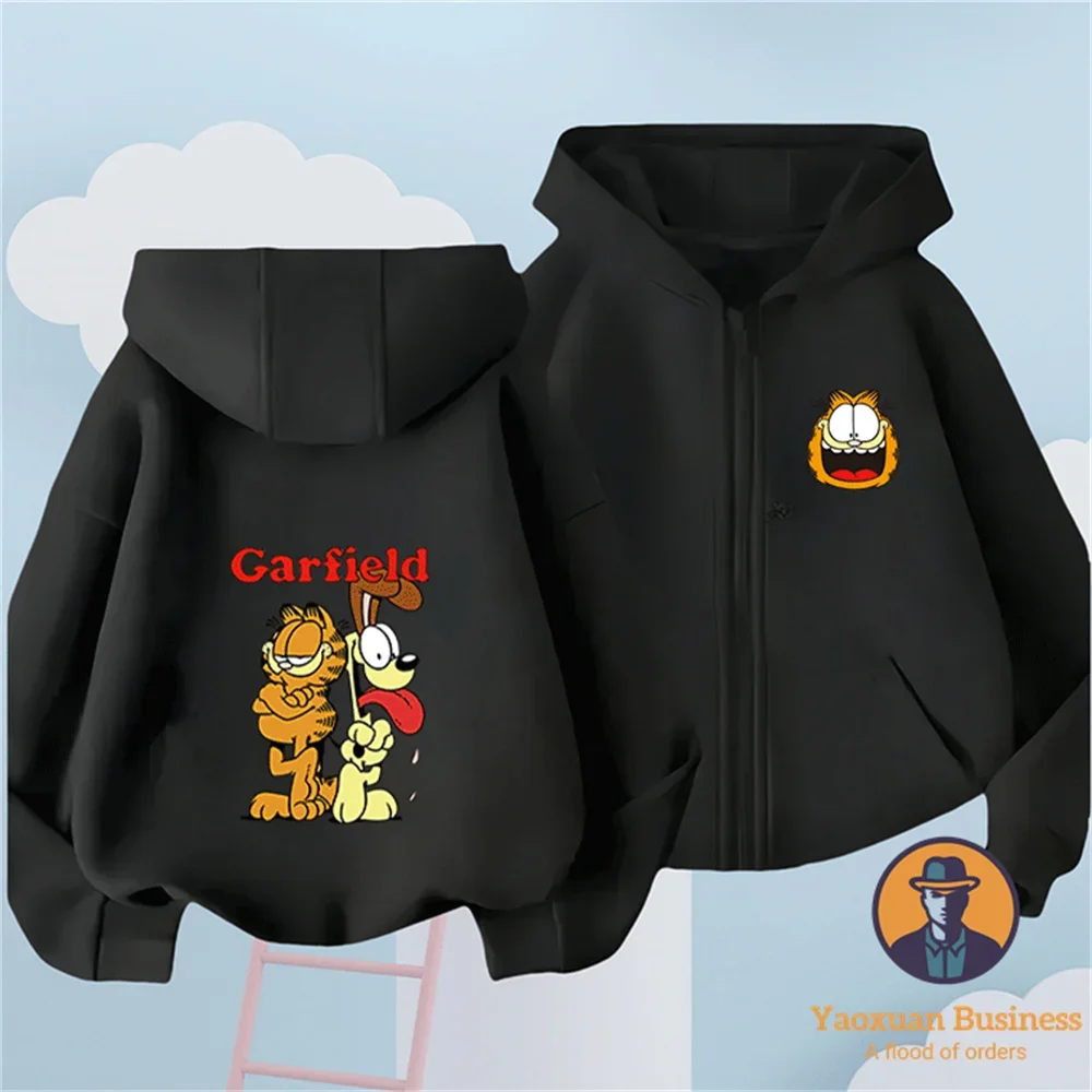 

2026 All Match Autumn Winter Pure Cotton The Garfield Show Cartoon Zipper Hoodie Two Piece Casual Set