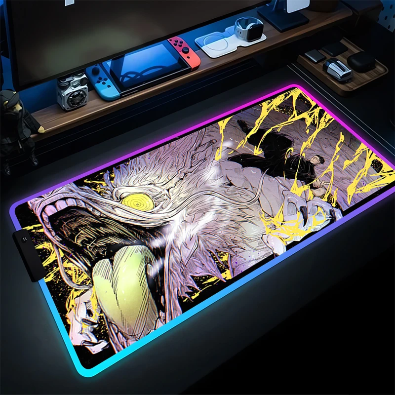 لوحة الماوس ألعاب LED ملحقات ألعاب الكمبيوتر لوحة المفاتيح J-jujutsu K-kaisen Geto المطاط حصيرة مكتبية RGB كمبيوتر محمول اليابان أنيمي ماوس
