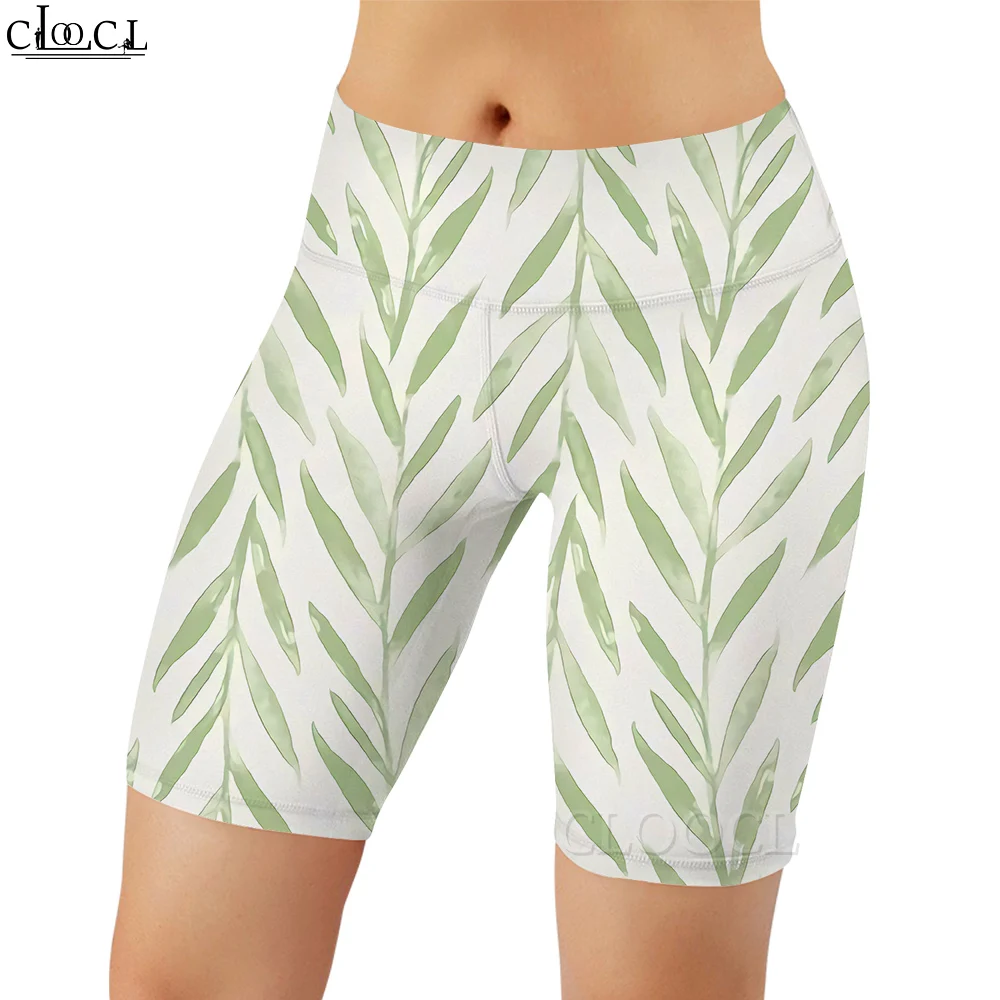 CLOOCL Dames Legging Groene Bladeren 3D Grafische Gedrukte Shorts Casual voor Dames Outdoor Workout Sport Push-up Hoge Taille Broek