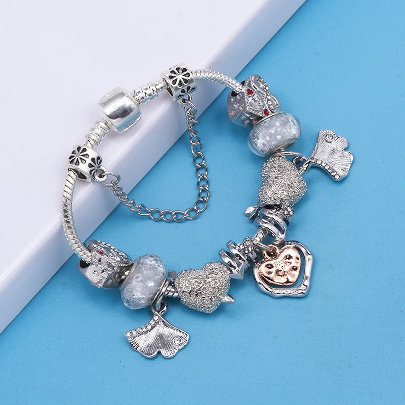 حار بيع الفضة تصفيح سحر سوار الحب الأبدي عيد الحب الحب الخرز DIY ثعبان سلسلة للنساء مجوهرات