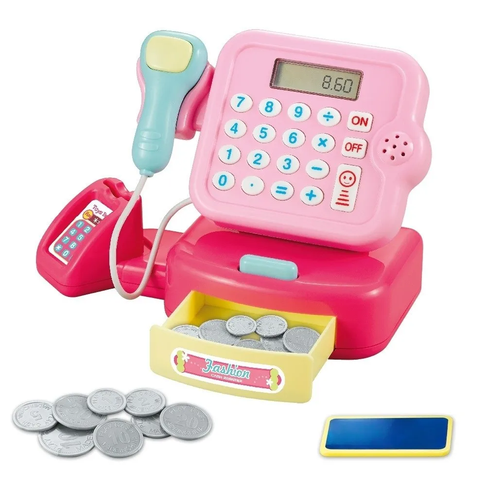 New Simulation Role Play Shopping Calculator Plastic Supermarket Calculator Interactive Sound Lights Cash Register Indoor Play