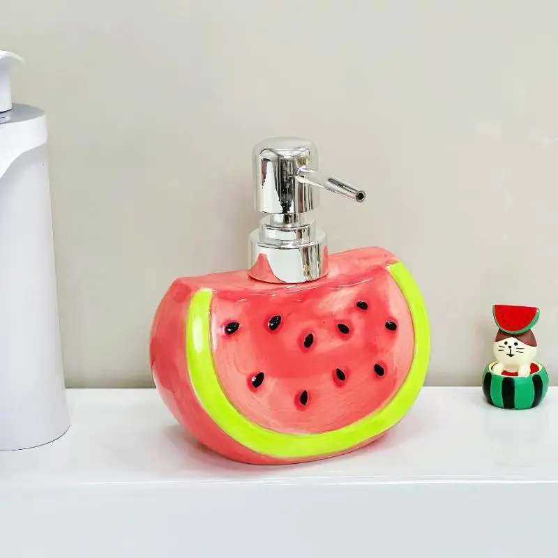 

Watermelon Shaped Ceramic Dispenser Bottle For Hand Soap Laundry Detergent Bath Lotion Storage Creative Press Pump Bottle
