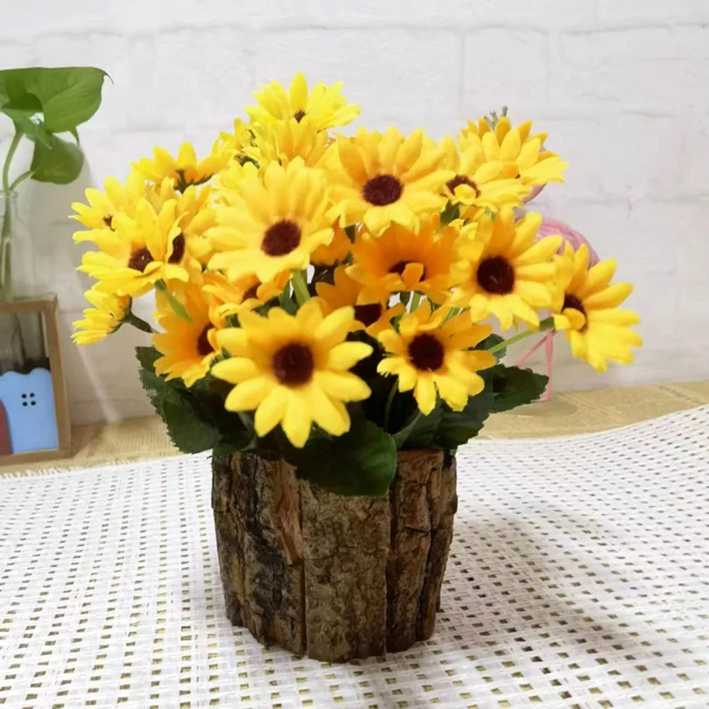 

Natural Appearance Artificial Green Plant Handmade Realistic Bark Cup Flower Pot Plastic Bark Bucket Decoration Wedding