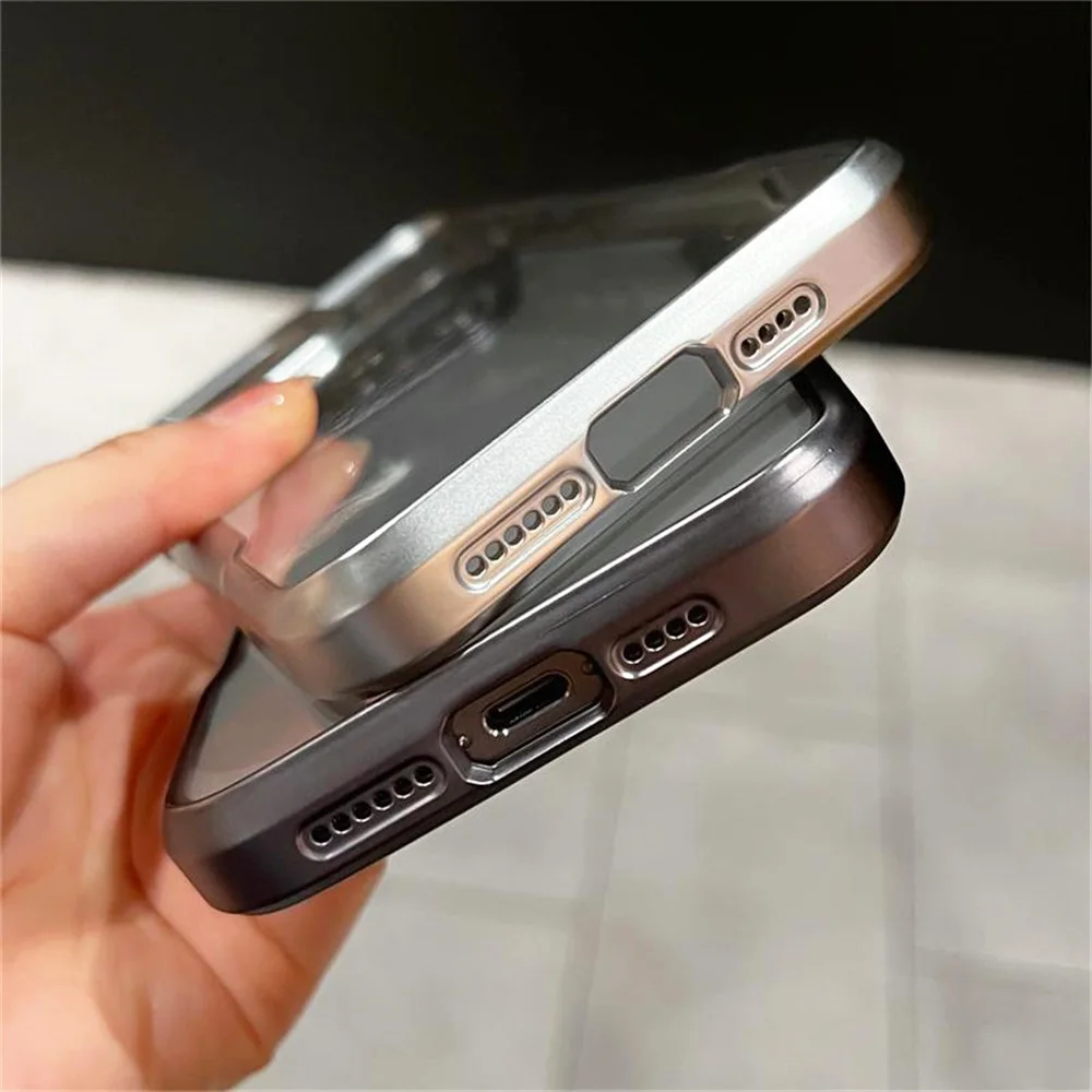 Luxury Plating Slender Waist Phone Case For iPhone 16 15 12 13 14 Pro Max Lens Protection Electroplating Frame Transparent Cover