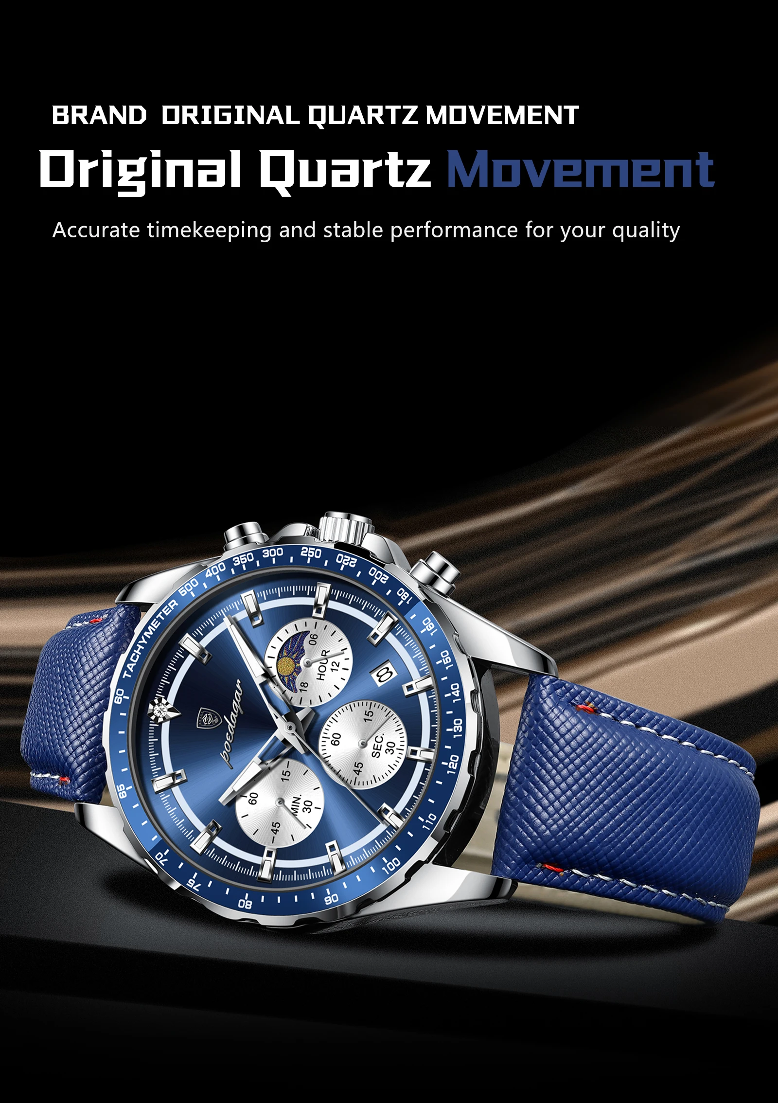 POEDAGAR Original Man Wristwatch Luminous Waterproof Chronograph Date Men Clock Leather Quartz Fashion Sport Men's Watches Reloj S7465158ab99d4df49e29d809a0e798a88