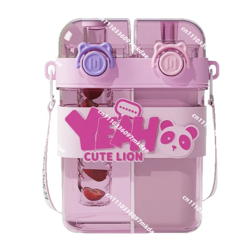 Grands gobelets à double paroi grande capacité, gobelets pour étudiants avec pailles, gobelets portables d'extérieur à motifs de dessins animés de haute qualité