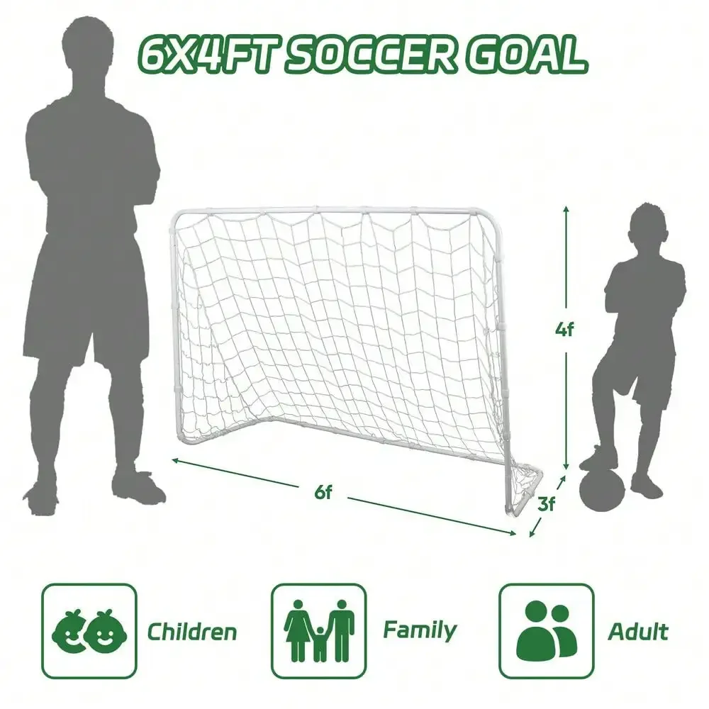 2PCS 6x4ft Soccer Goal for Backyard Practice Soccer Net Strips Steel Frame