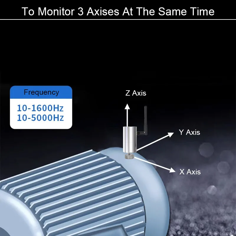 Máquina giratoria Industrial Use10-5000Hz frecuencia Rs485 Wifi Lora Sensor inalámbrico de vibración de temperatura Zigbee con Triaxial