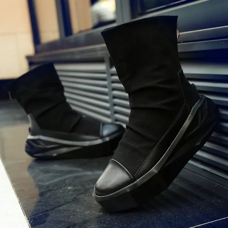 High Top 2025 Autumn New Men\'s Casual Shoes Fashion Slip On Man Sneakers Outdoor Comfort Trend Shoe Mid-Calf Men Boots Zipper 44