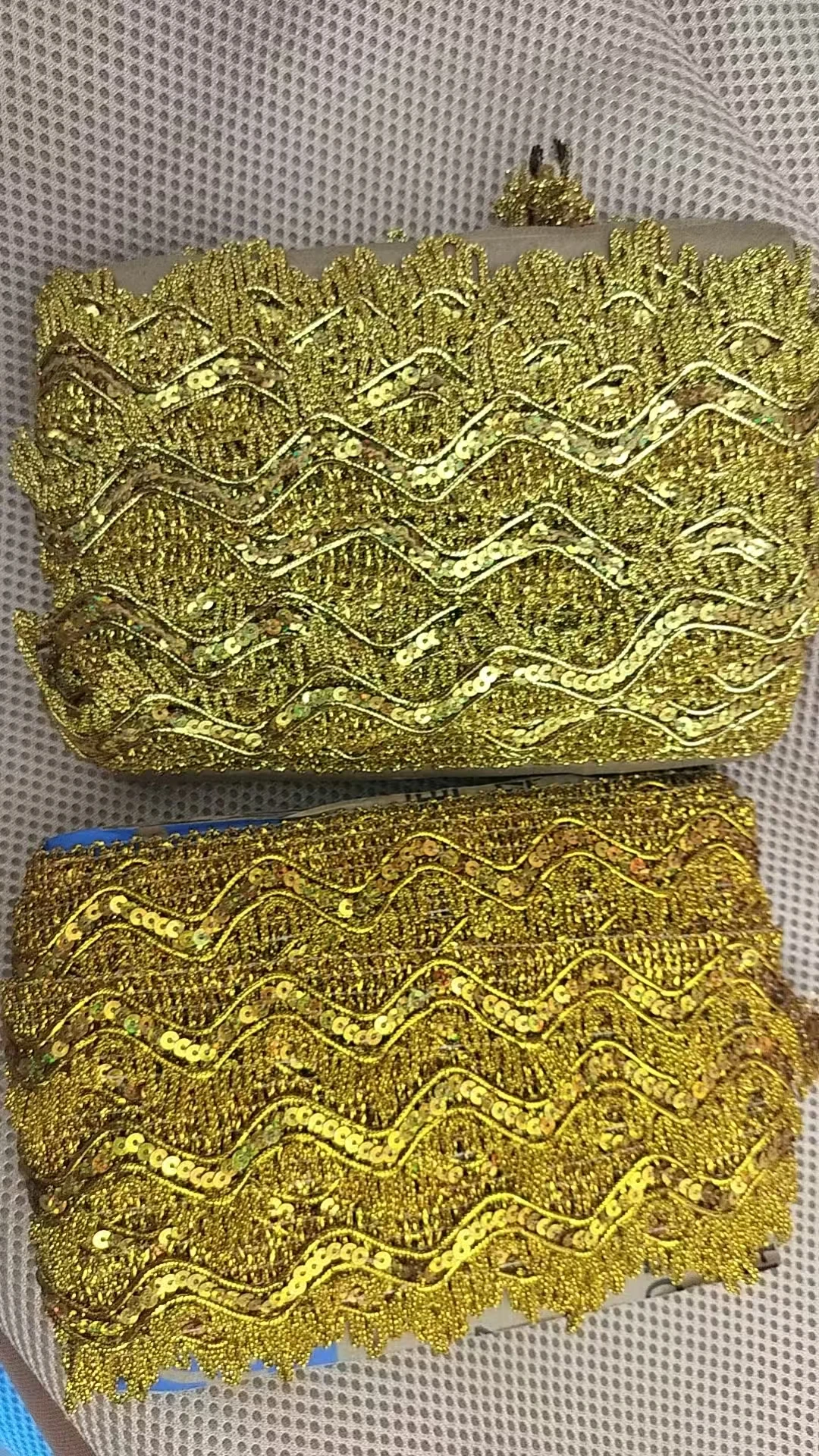 12 Yds Sequin Embroidery Lace Ribbons Cosplay Appliqued Performance Accessories Wave Crochet Lace Gold Silver Braid Trims 3.5cm