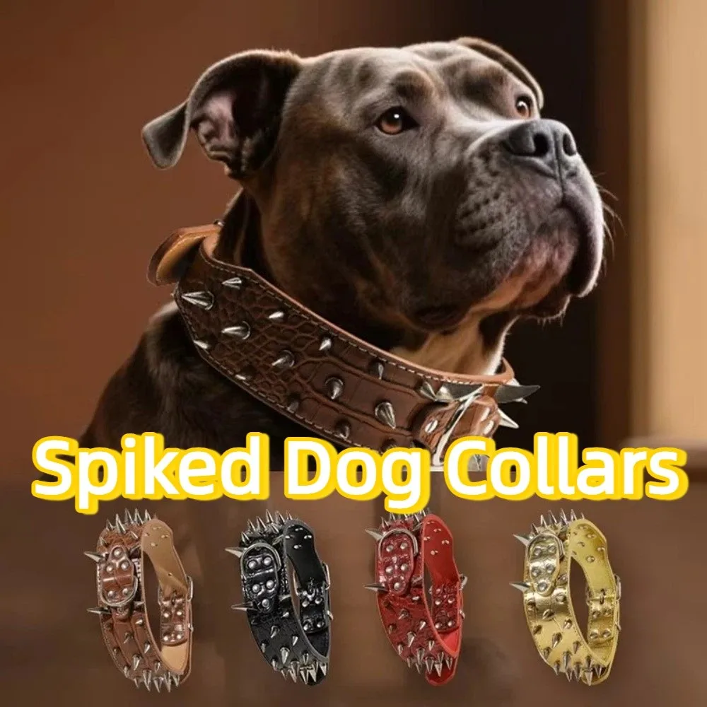 Anti-bite Spiked Dog Collars Adjustable Widen Rivets Pet Collar Anti-Chew Heavy Duty PU Leather Pet Necklace Pet Supplies