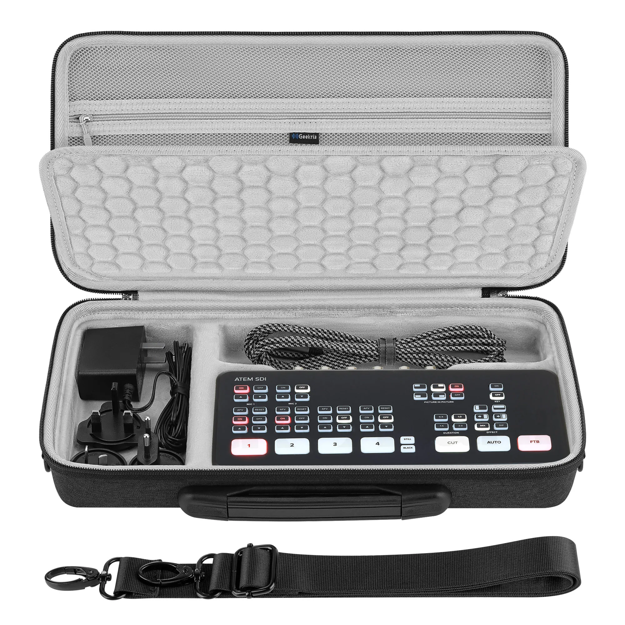 Geekria Hartschalen-EVA-Hülle für Blackmagic Design ATEM Mini Pro SDI ISO Live-Stream-Videoswitcher Stoßfeste Reise-Aufbewahrungstasche – Detail 1
