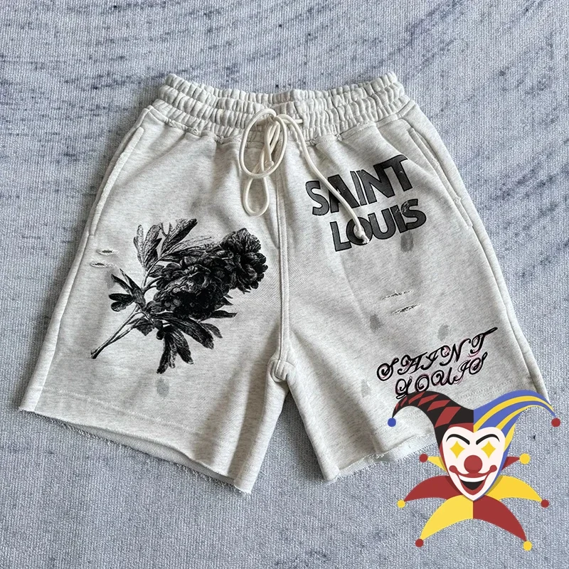 

Washed Gray Apricot Saint Louis Shorts Men Women Best Quality 2024ss Summer Style Drawstring Shorts