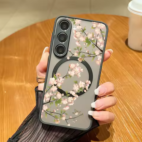 Magnetic For Magsafe Cherry Flower Case For Samsung Galaxy S24 S25 Edge S23 S22 Ultra S21 FE A15 A35 A55 A56 A54 5G Capa Coque