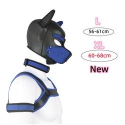 XL Large Size Puppy Cosplay Neoprene Fetish Hood Mask Kit with Chest Strap Collar Armband Sex Costumes for Bdsm Slave Role Play