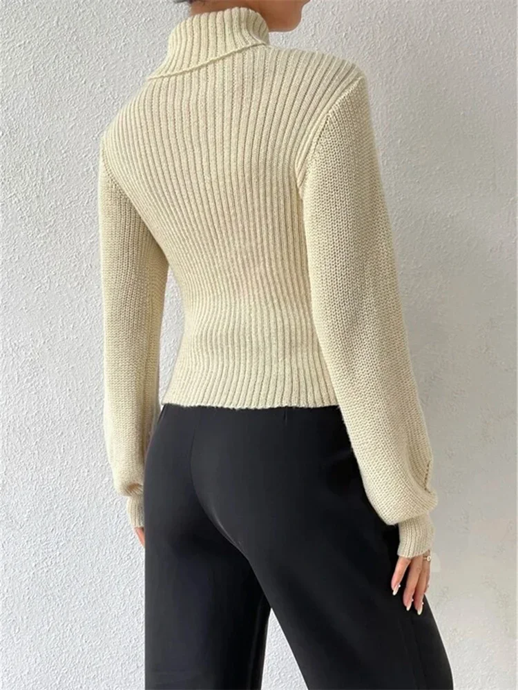 Tossy Hollow Out Knit Sweater Pullover For Women Turtleneck Fashion Ribbed High Street Long Sleeve Knitwear Loose Sweater Female