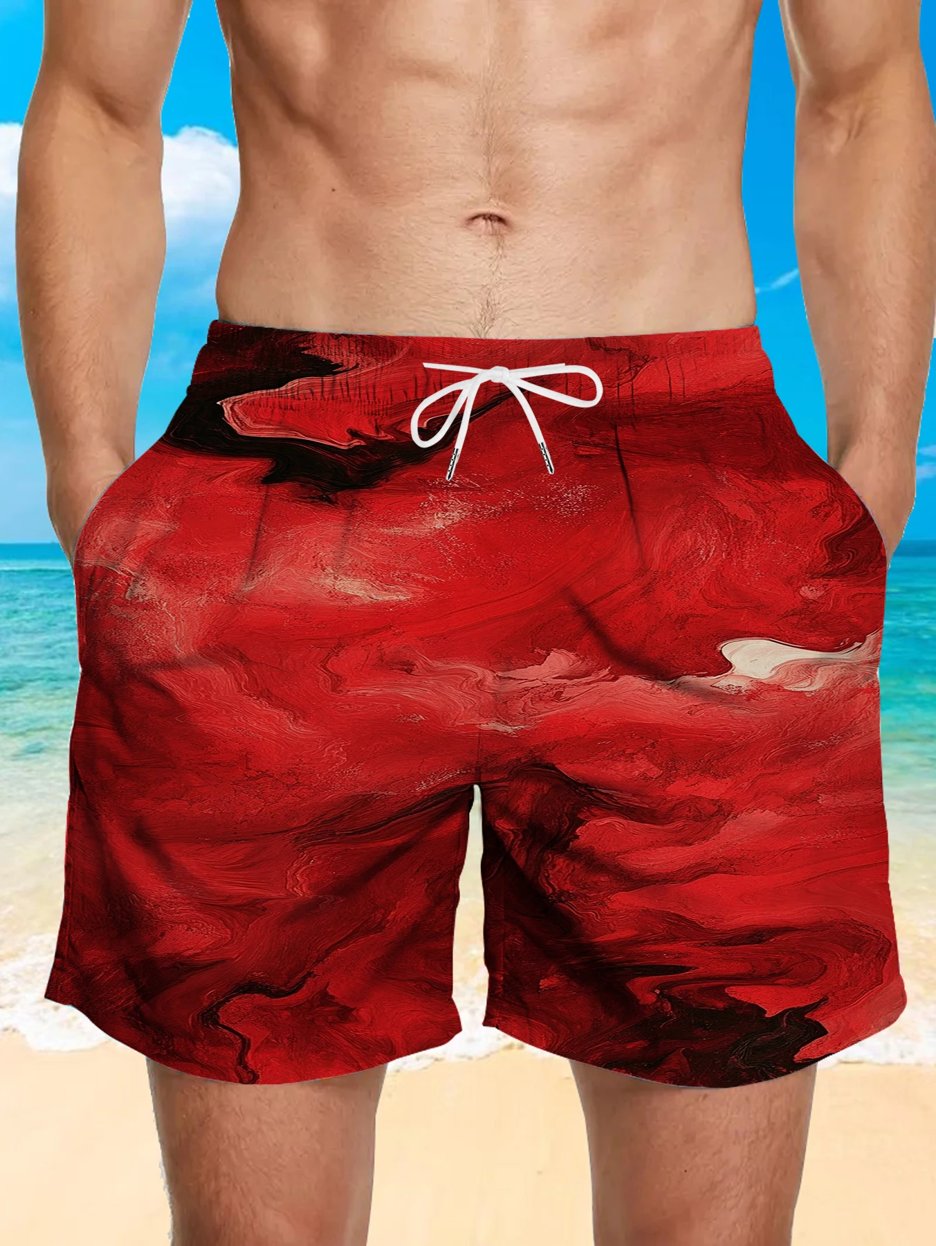 Polyester Fiber All-Over Print Straight-Leg Pants - Breathable & Versatile for Summer