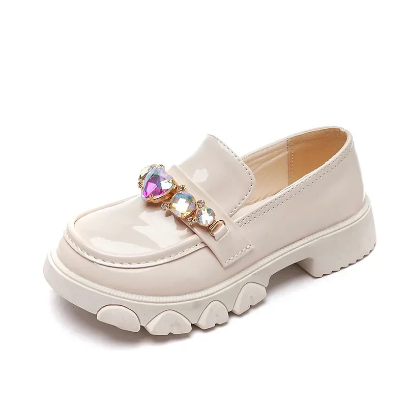 Spring Autumn Girls Leather Shoes with Bow-knot Pearls Beading Princess Sweet Cute Soft Comfortable GirChildren Flats Kids Shoes