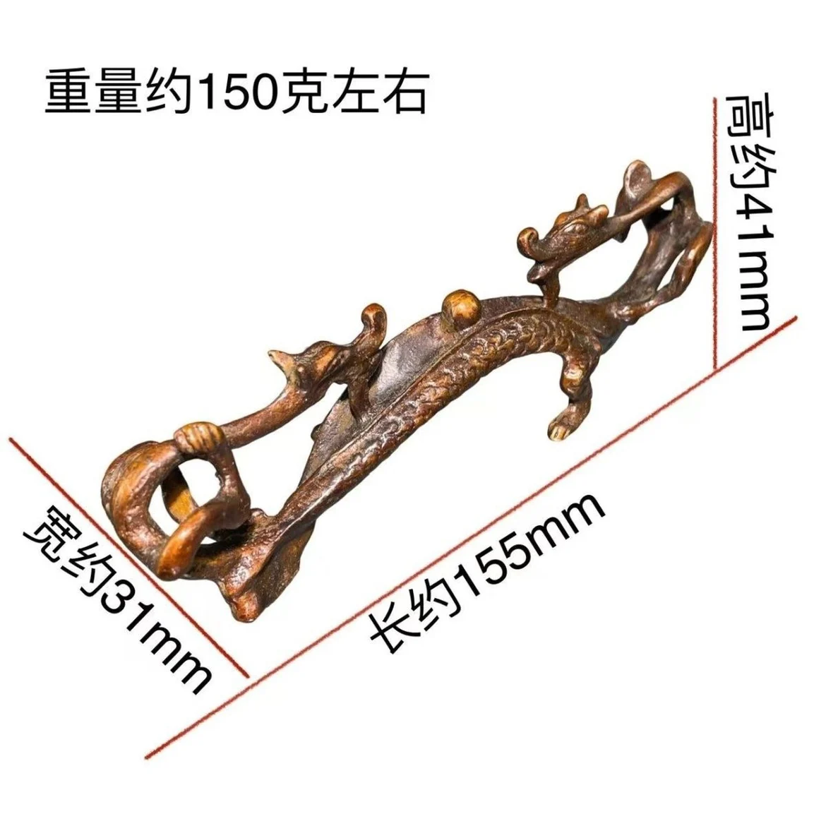 Antique old copper Shuanglong pen holder Four Treasures of the Study writing brush holder creative ruler dragon head pressure r