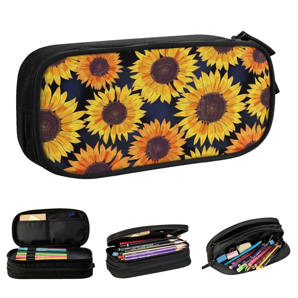 

Sunflower Pencil Case New Floral Flower Pen Box Pencil Bags Girls Boys Large Storage School Supplies Cosmetic Pencilcases