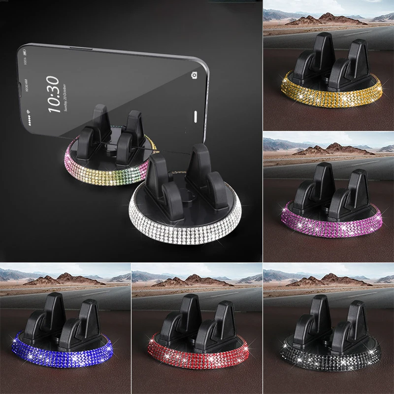 Soporte de teléfono de lujo para coche, accesorios universales para Interior de coche, soporte giratorio para navegador de coche con diamantes de imitación para mujer