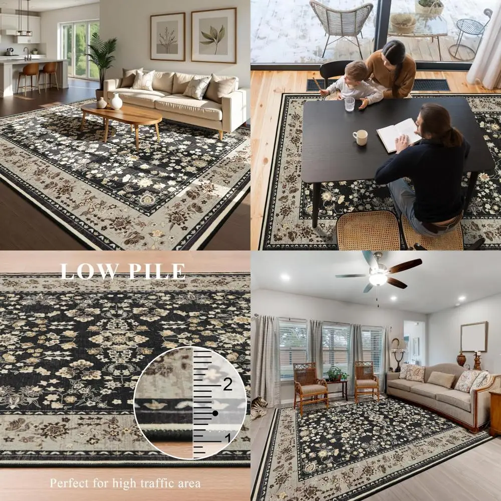 

Washable Living Room Rug, Black Camel Kitchen Mat, Non-Slip 6x9 Indoor Oriental Mat for Dining Area