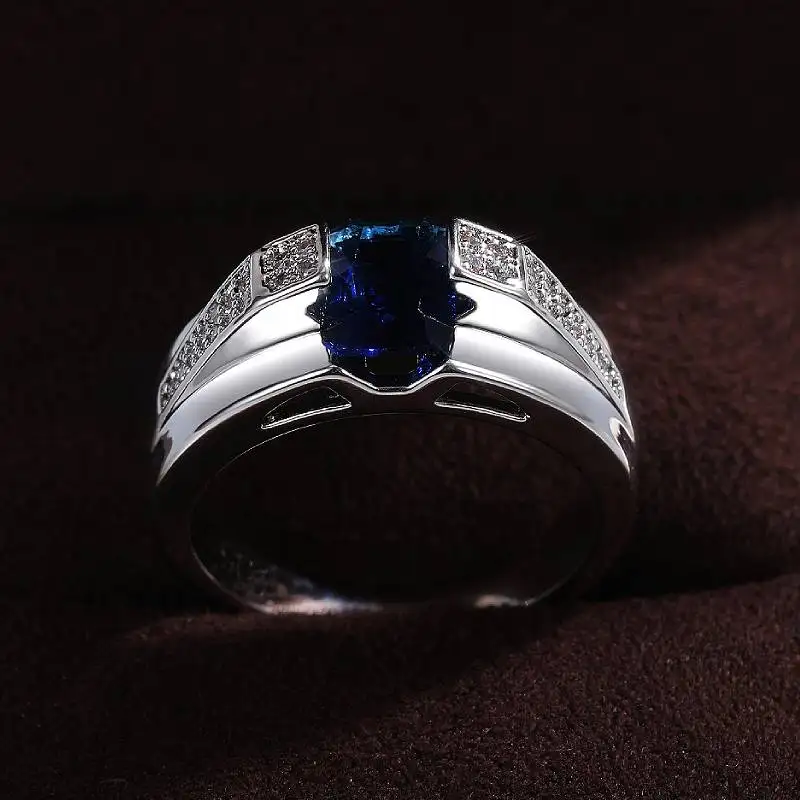 Huitan Wunderschöner Damen-Schmuck in Silberfarbe mit eingelegtem, brillantem, tiefblauem Zirkonia, modisches Party-Accessoire für Damen, persönlicher Schmuck