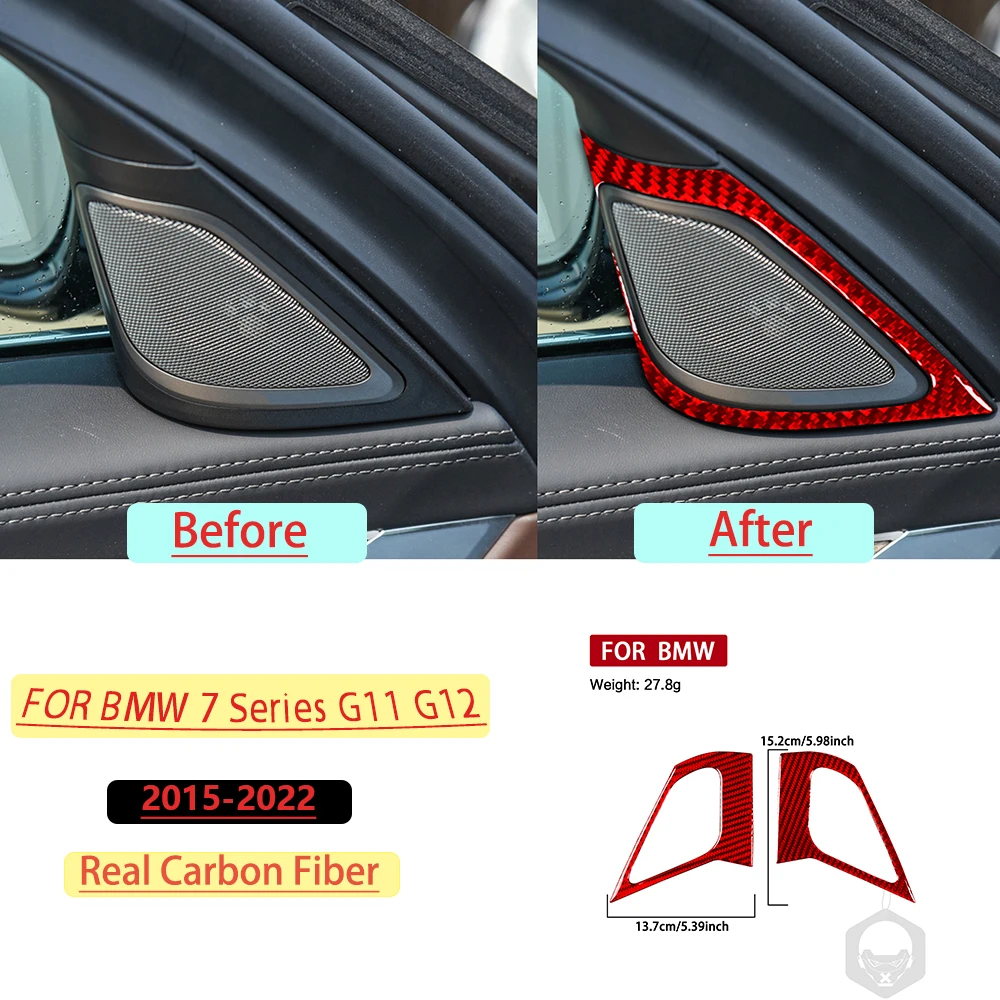For BMW 7 Series G11 G12 2015–2022 Car Inner A-pillar speaker Trim Red Real Soft Carbon Fiber Interior Car Accessories Stickers
