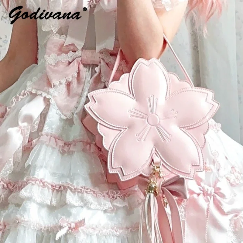 Original Pink Sakura Bag Sweet Girl Women's Sakura Shape Leather Tote Handbag Fairy Lolita Crossbody Shoulder Backpacks