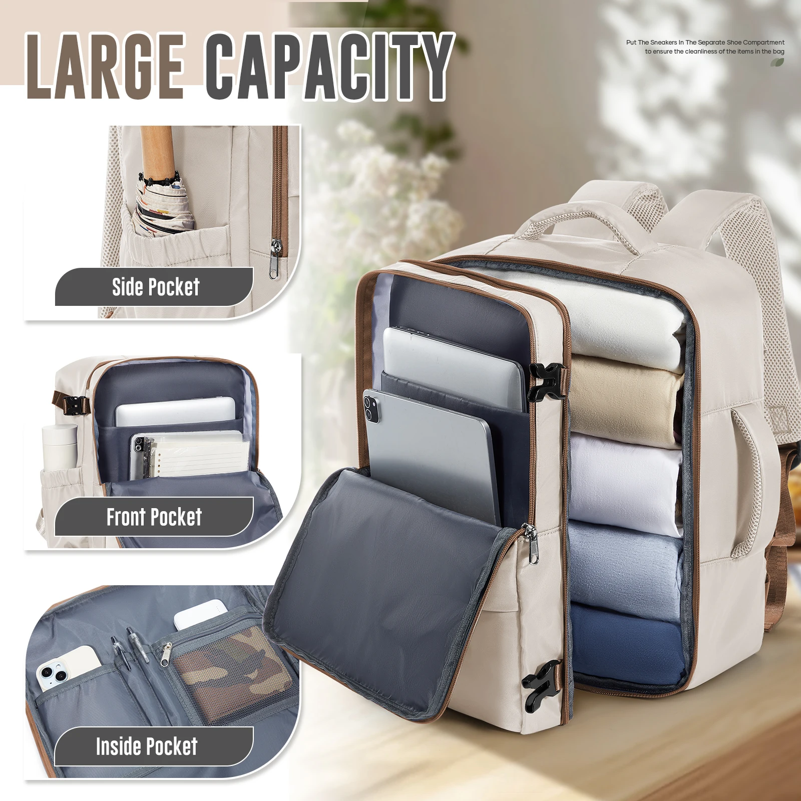 Ryanair حمل على حقيبة 40x30x20 سنتيمتر حقيبة سفر كمبيوتر محمول حقيبة السفر للنساء الرجال ، حقيبة ظهر مفرغة مع مضخة ، أكياس تخزين فراغ