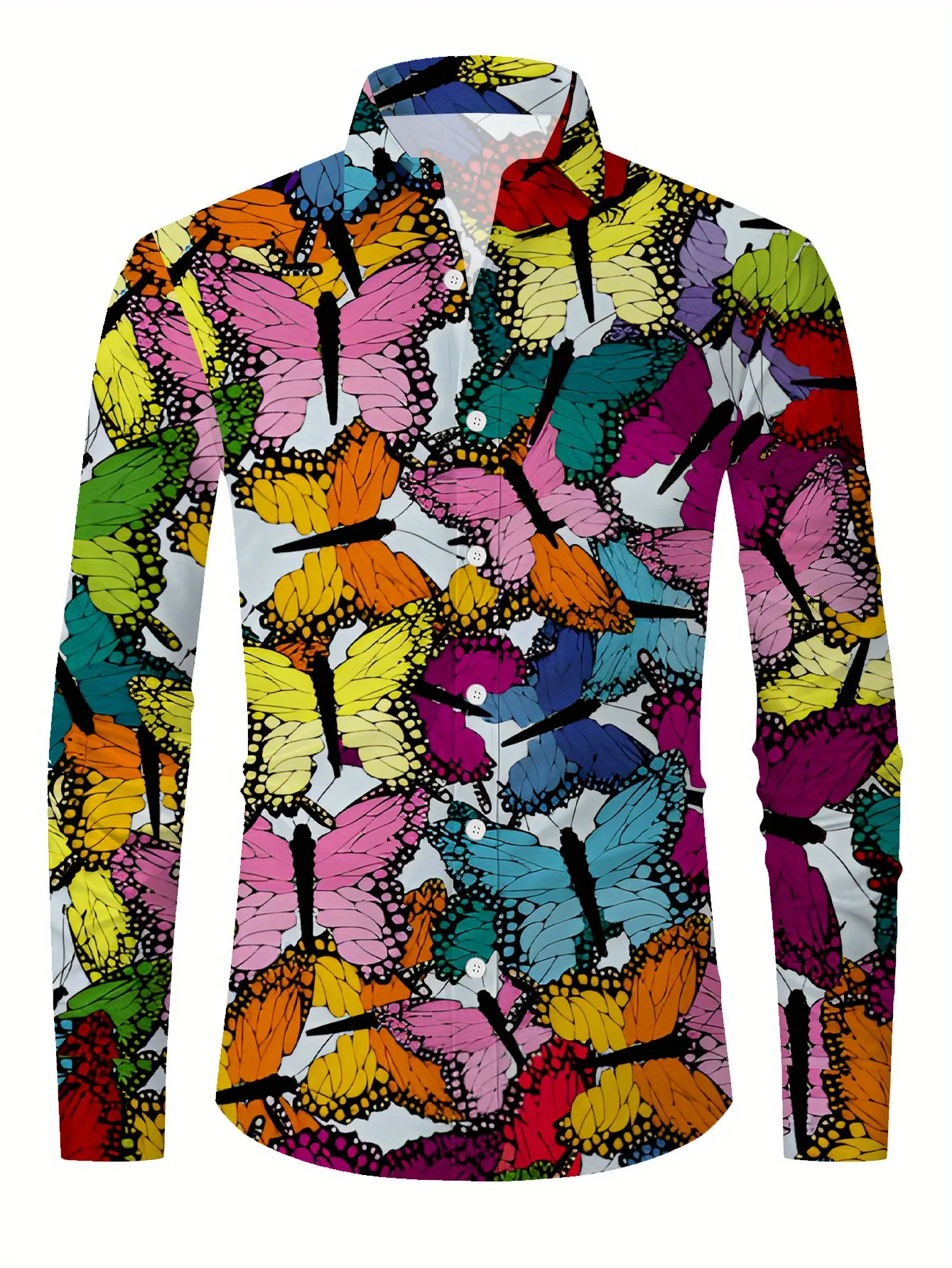

Men'S Stylish Long Sleeve Print Button-Up Shirt - Vibrant Floral & Geometric Design, Regular Fit, Casual Yet Elegant