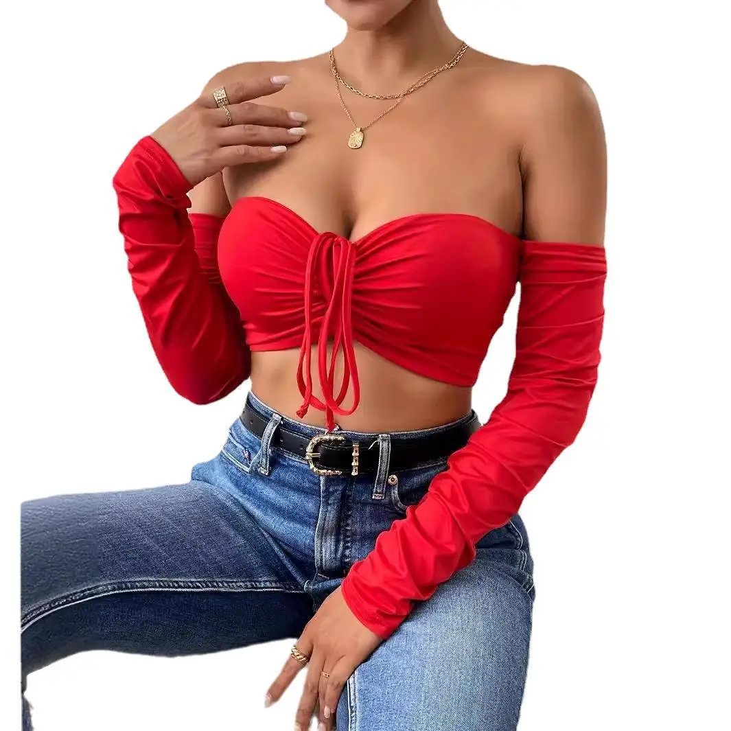 2025 cross-border hot-selling sexy nightclub style shows chest waist drawstring long-sleeved vest can be worn outside cw36639