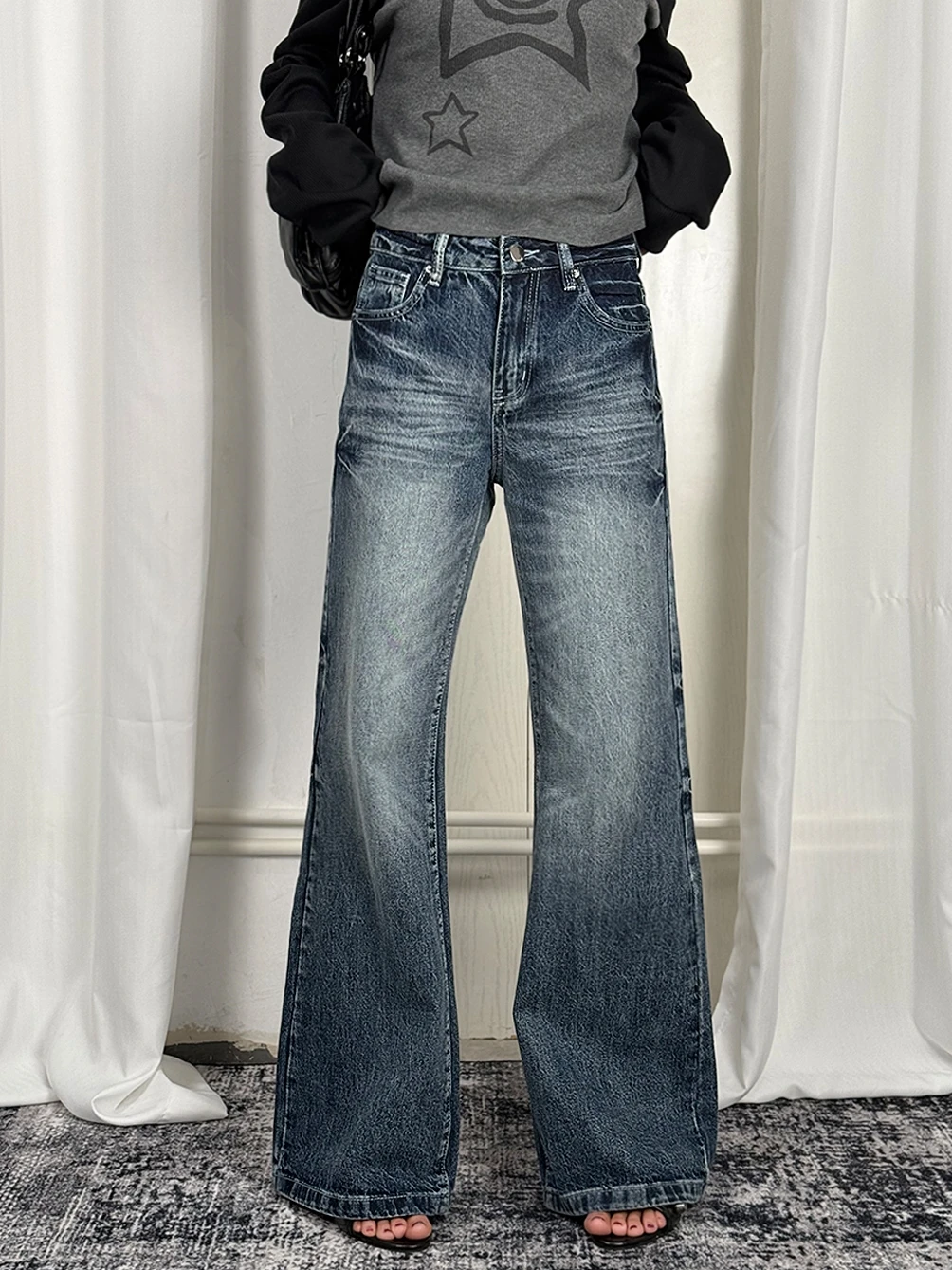 

Ретро джинсы с высокой талией, свободного кроя, прямые, женские, уличный стиль, хлопковые, длинные брюки, повседневные штаны для женщин