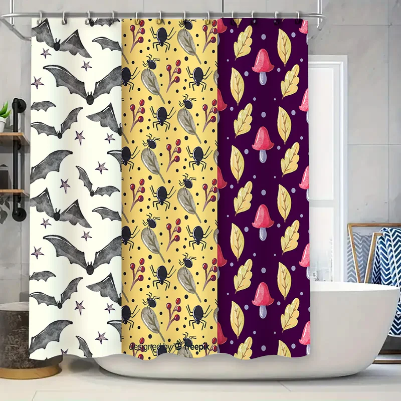 Hauntingly Beautiful Shower Curtain Set with Gothic Patterns Bat Spider Mushroom Leaf Design for Bathroom Decor